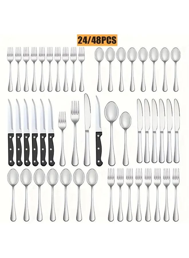 24 Piece Thickened Stainless Steel Cutlery Set Mirror Polished Dishwasher Safe - Image 1